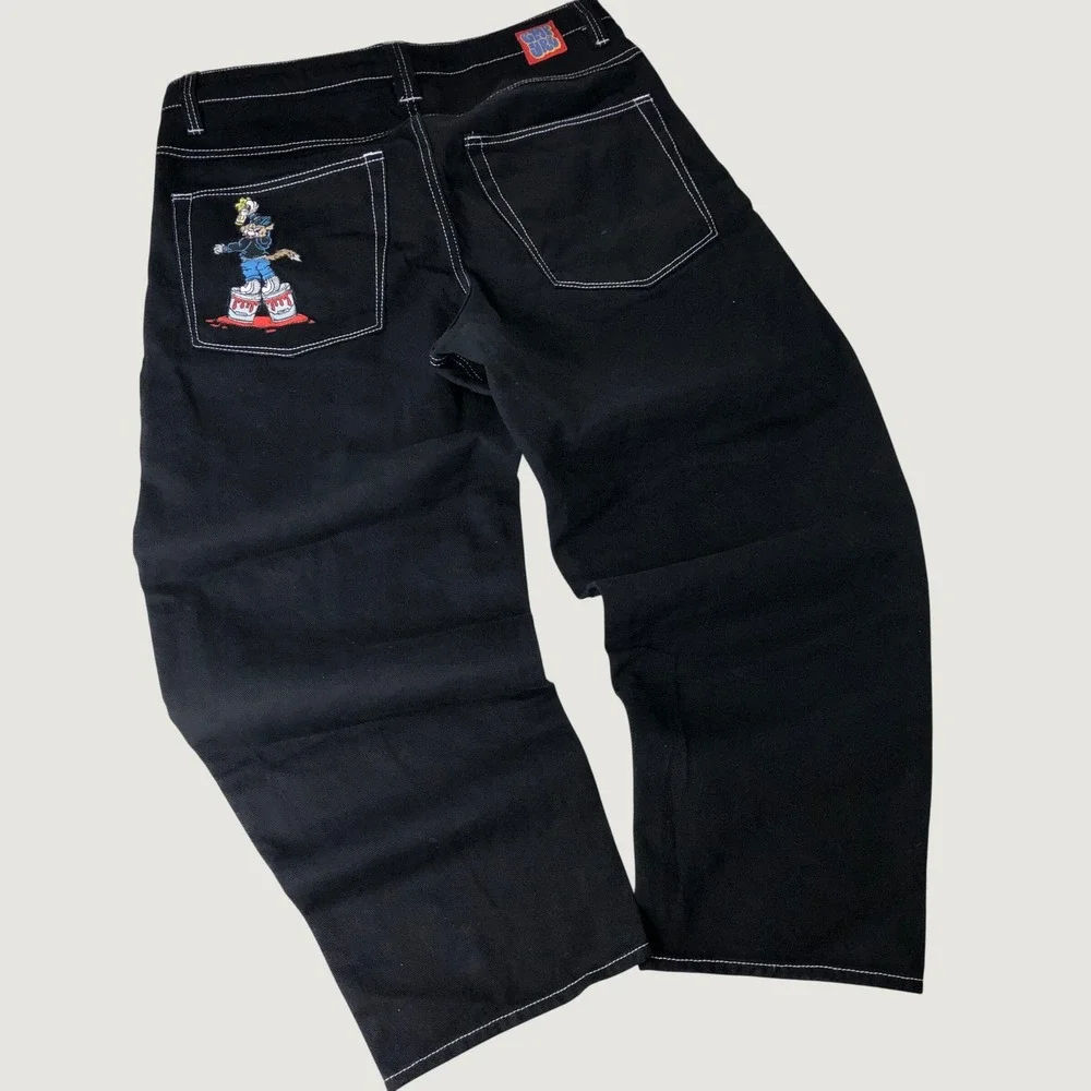 Empyre Black Pants Mens 34x30 Relaxed Skater Grunge Y2K Embroidered Graffiti Cat